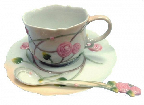 Чашка с блюдцем и ложкой "Роза" - изделия из фарфора в Минске